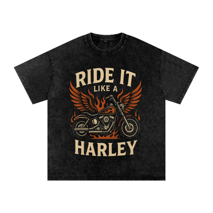Oversized Ride it Like a Harley Distressed T-Shirt